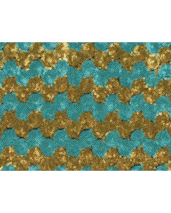 3mm Sequin Tulle with Two Tone Wave, Blue and Gold