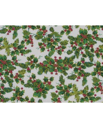 Allover Christmas Golden Holly Cotton Poplin, Ivory