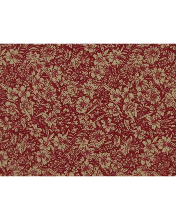 Allover Flower Silhouette Cotton Poplin, Beige and Wine