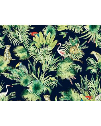 Amazonian Animals Printed Velvet, Navy