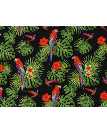 Amazonian Parrot Cotton Print, Black