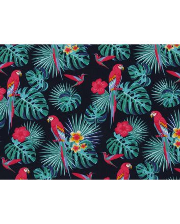 Amazonian Parrot Cotton Print, Navy