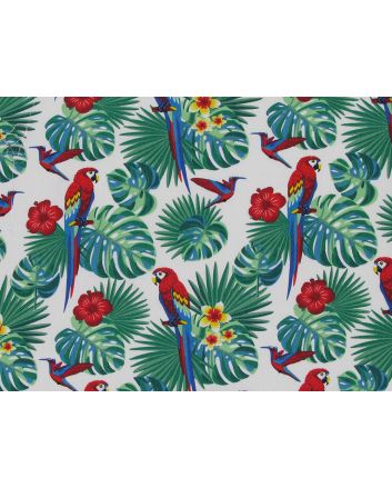 Amazonian Parrot Cotton Print, White