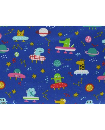 Animals In Space Cotton Jersey, Blue