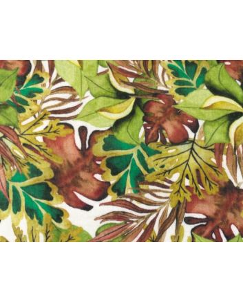 Autumn Leaves Cotton Double Gauze, White