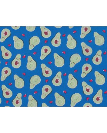 Avocado Smiles Polycotton Print, Blue