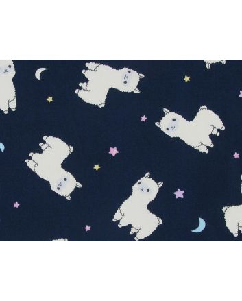 Baby Llama Night Cotton Poplin Print, Navy