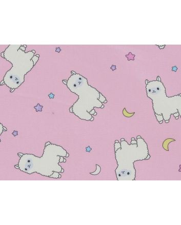 Baby Llama Night Cotton Poplin Print, Pink