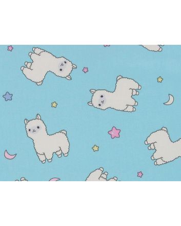 Baby Llama Night Cotton Poplin Print, Sky