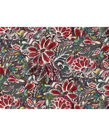Batik Look Cotton Print, Floral Garden, Green