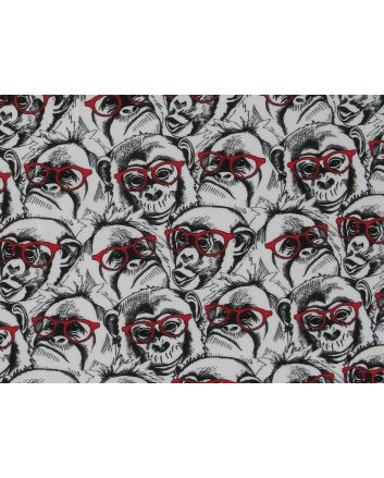 Bespectacled Chimps Cotton Jersey Print, Red