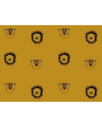Big Cat Faces Organic Cotton Print, Ochre