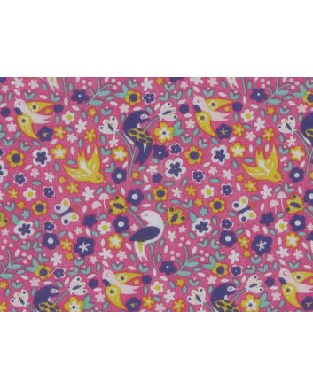Birds And Blooms Polycotton Print, Pink