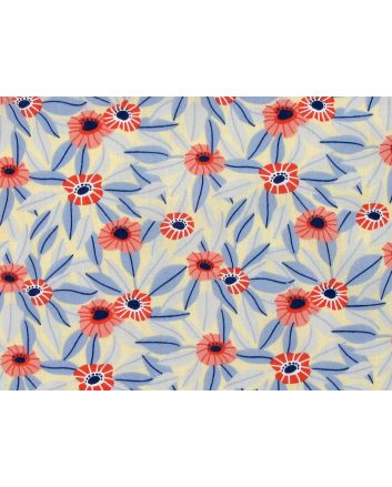 Blue Leaf Poppy Polycotton Print, Cream