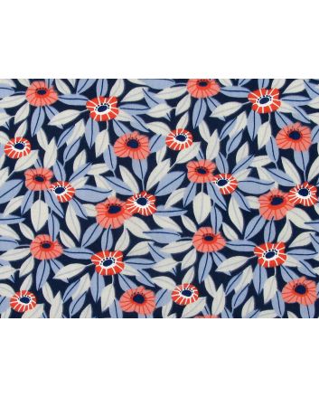 Blue Leaf Poppy Polycotton Print, Navy