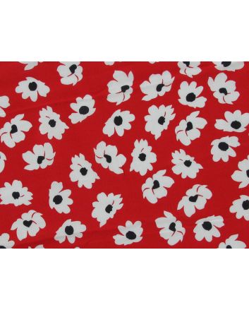 Bold Flower Embroidered Scalloped Edge Viscose, Red