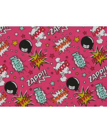 Boom Pow Wow Comic Polycotton, Fuchsia