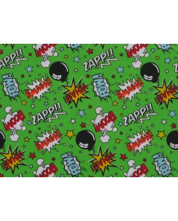 Boom Pow Wow Comic Printed Polycotton, Lime