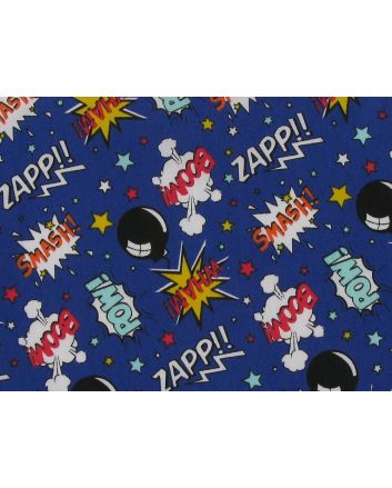 Boom Pow Wow Comic Printed Polycotton, Royal