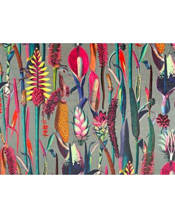 Botanical Wonders Printed Velvet, Silver