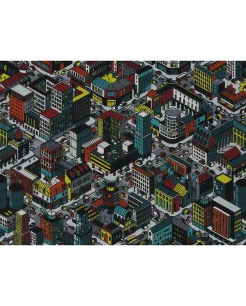 Busy Streets Cotton Print, Grey
