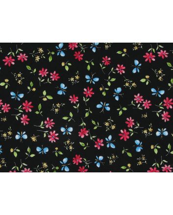 Butterfly Daisy Cotton Poplin Print, Black