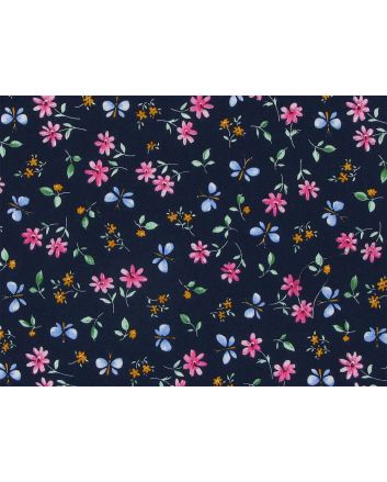 Butterfly Daisy Cotton Poplin Print, Navy