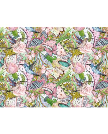 Butterfly Garden Cotton Print, Hummingbirds Float
