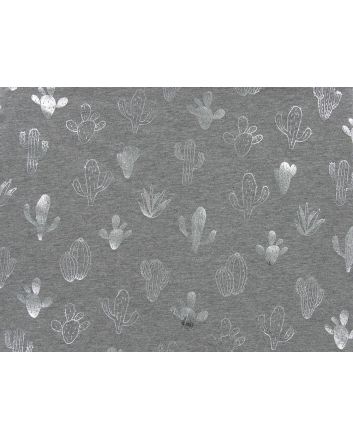 Cactus Garden Foil Cotton Jersey, Grey and Silver