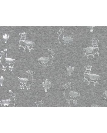 Cactus Llama Foil Cotton Jersey, Light Grey and Silver