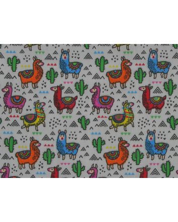 Cactus Llama Polycotton Print, Silver