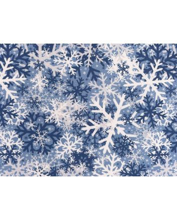 Camo Snowflakes Cotton Print, Blue