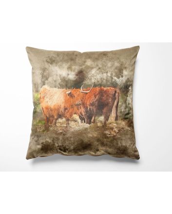 Canvas Art Linen Look Panel, Highland Cattle