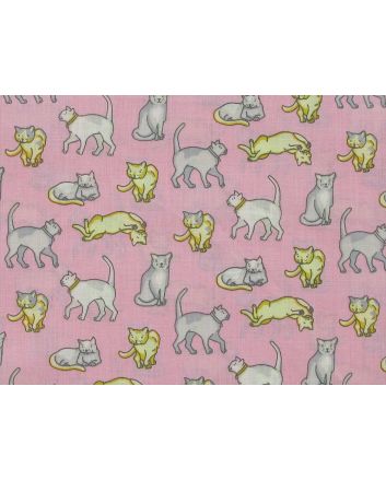 Cat Play Polycotton Print, Pink