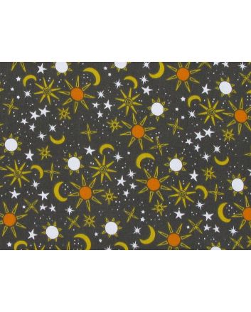 Celestial Polycotton Print, Grey Brown