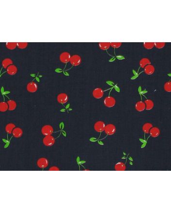 Cherry Polycotton Print - Navy