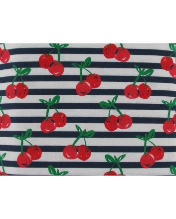 Cherry Stripes Cotton Print, Navy
