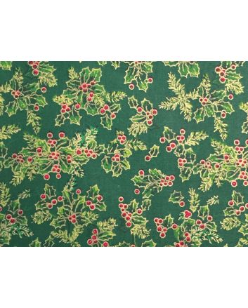 Christmas Allover Holly Cotton Print, Green