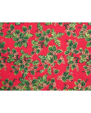 Christmas Allover Holly Cotton Print, Red