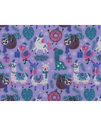 Christmas Animal Party Polycotton Print, Lilac