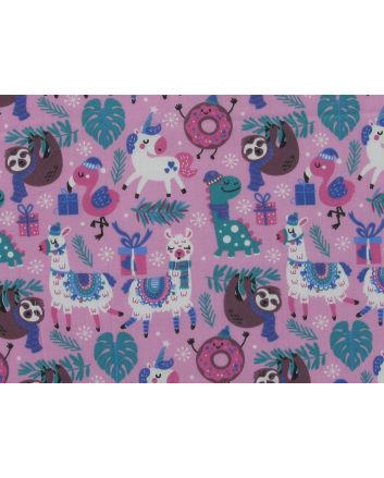 Christmas Animal Party Polycotton Print, Pink