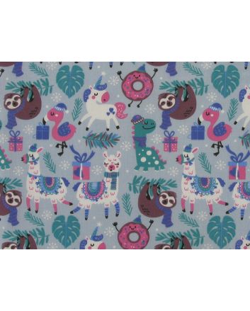 Christmas Animal Party Polycotton Print, Sky
