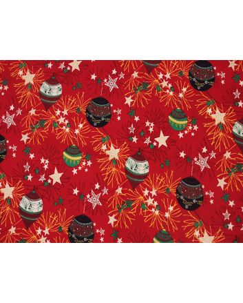 Christmas Baubles Metallic Cotton Print, Red