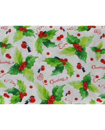 Christmas Bull Finch Cotton Print
