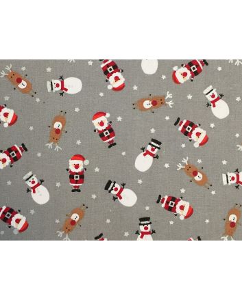 Christmas Characters Cotton Print, Grey