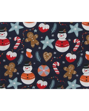 Christmas Decorations Cotton Print, Navy