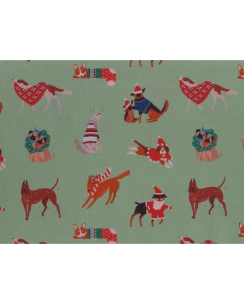 Christmas Dog Party Cotton Print