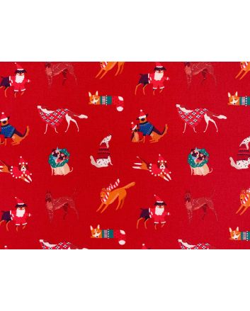 Christmas Dogs Cotton Print, Red