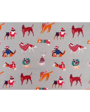 Christmas Dogs Cotton Print, Silver