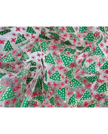 Christmas Foil Print Organza, Christmas Trees